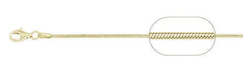 020-0.7MM Yellow Gold Plated Square Snake Chain .925 Solid Sterling Silver Available In 16"- 22" Inches