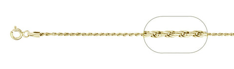 025-1.2MM Yellow Gold Plated Rope Chain .925 Solid Sterling Silver Available In 16"- 20" Inches