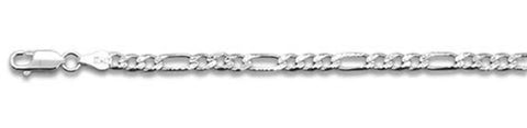 100-4MM Pave Figaro Chain .925 Solid Sterling Silver Available In 8"- 30" Inches