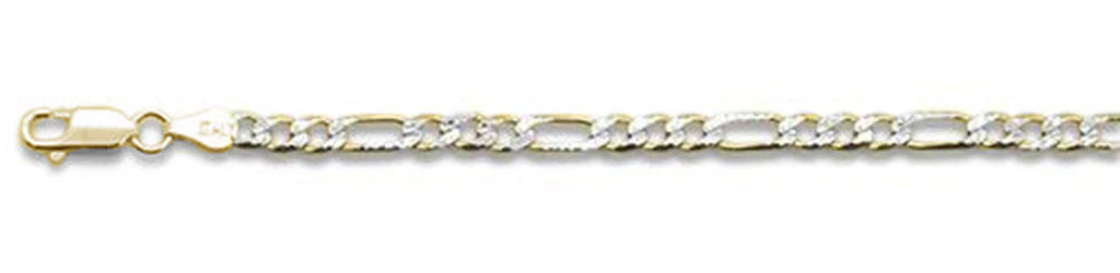 100-4MM Yellow Gold Plated Pave Figaro Chain .925 Solid Sterling Silver Available In 7"- 32" Inches NEW