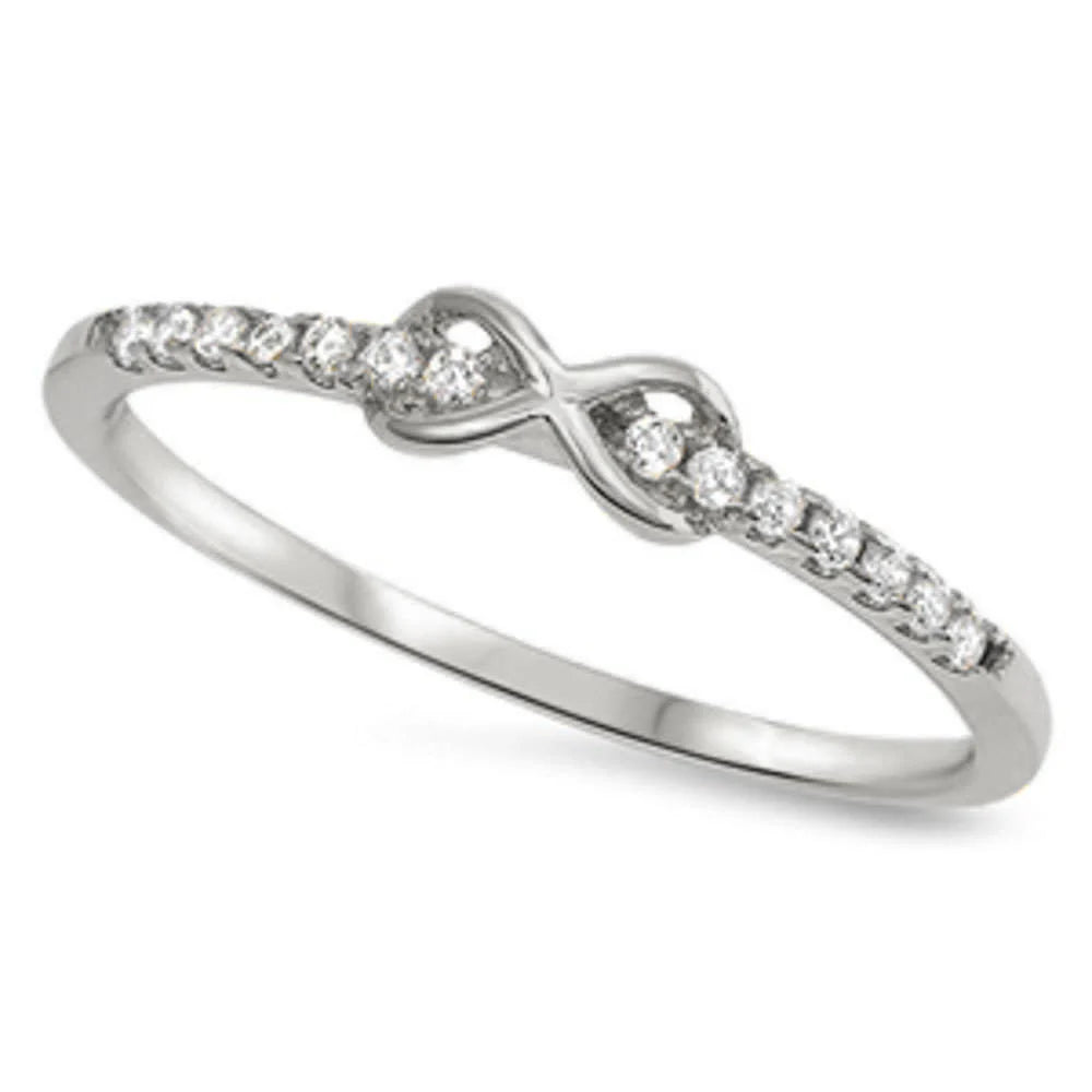 White Gold Plated Infinity W/ Cz .925 Sterling Silver Ring Sizes 3-11