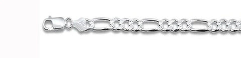 180-7.2MM Pave Figaro Chain .925 Solid Sterling Silver Available In 20"- 28" Inches