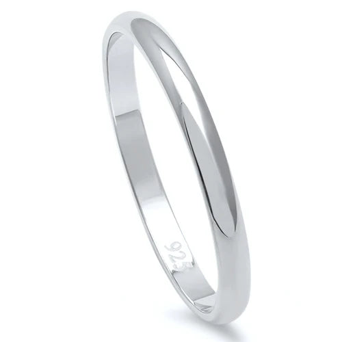 2MM Solid Round Plain .925 Sterling Silver Wedding Band