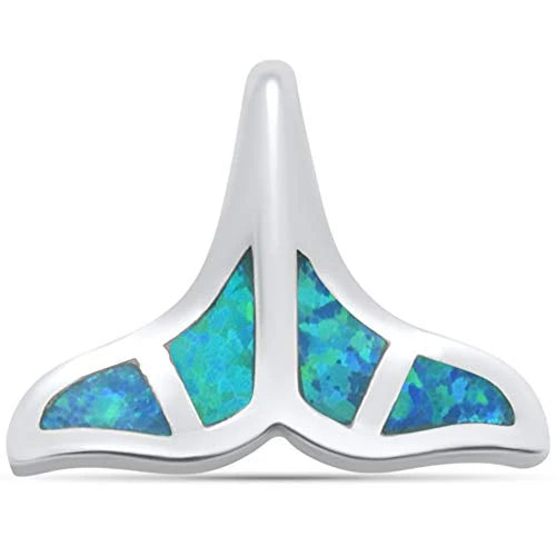 Blue Opal Whale Tail .925 Sterling Silver Pendant