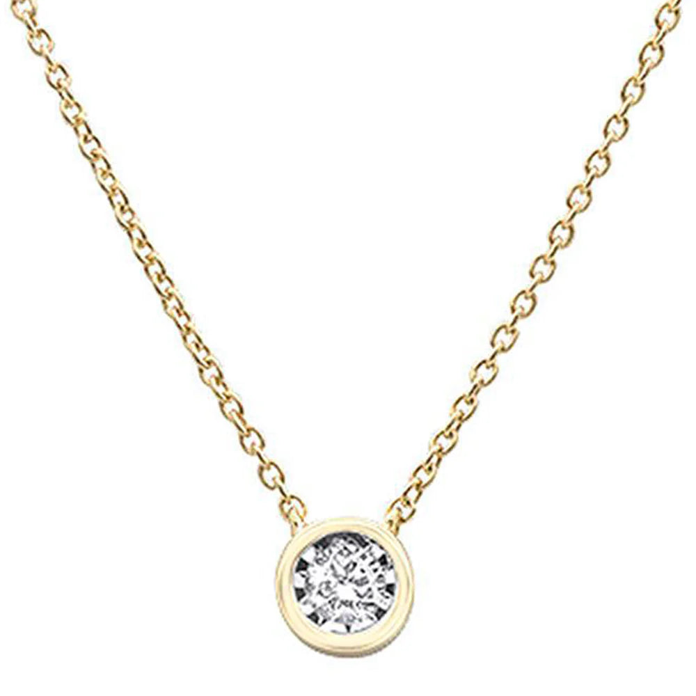 .10ct 14k Yellow Gold Diamond Solitaire Drop Bezel Pendant Necklace 18"