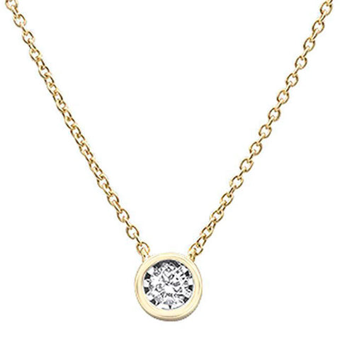 .10ct 14k Yellow Gold Diamond Solitaire Drop Bezel Pendant Necklace 18"