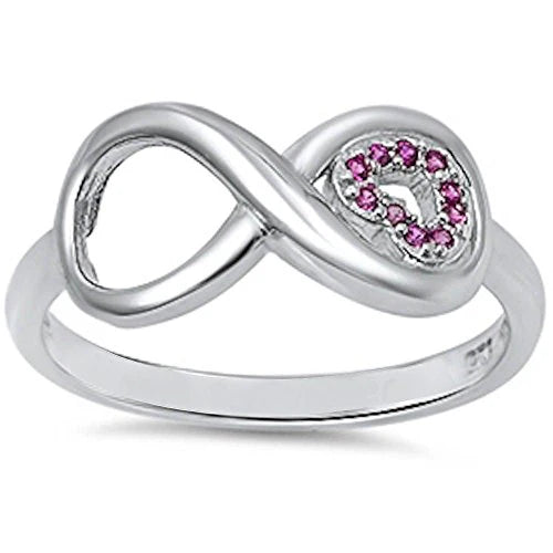 Infinity Ring With Ruby CZ Stones .925 Sterling Silver