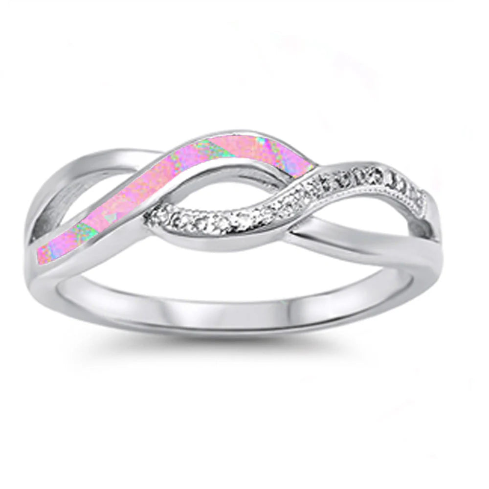 Pink Opal & Cz Infinity Style .925 Sterling Silver Ring Sizes 4-12