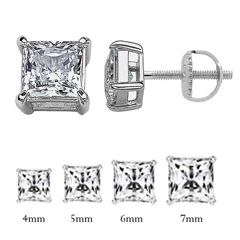 Casting Square Stud Earrings Screw Back .925 Sterling Silver Sizes 2-8mm Available In 3 Colors!