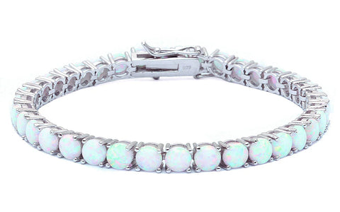 14.5CT 4 Prong White Fire Opal .925 Sterling Silver Bracelet