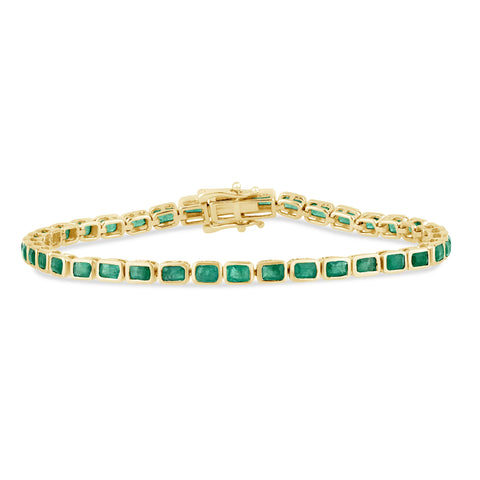 5.41ct G SI 14K Yellow Gold Natural Emerald Gemstones Bracelet 7" Long