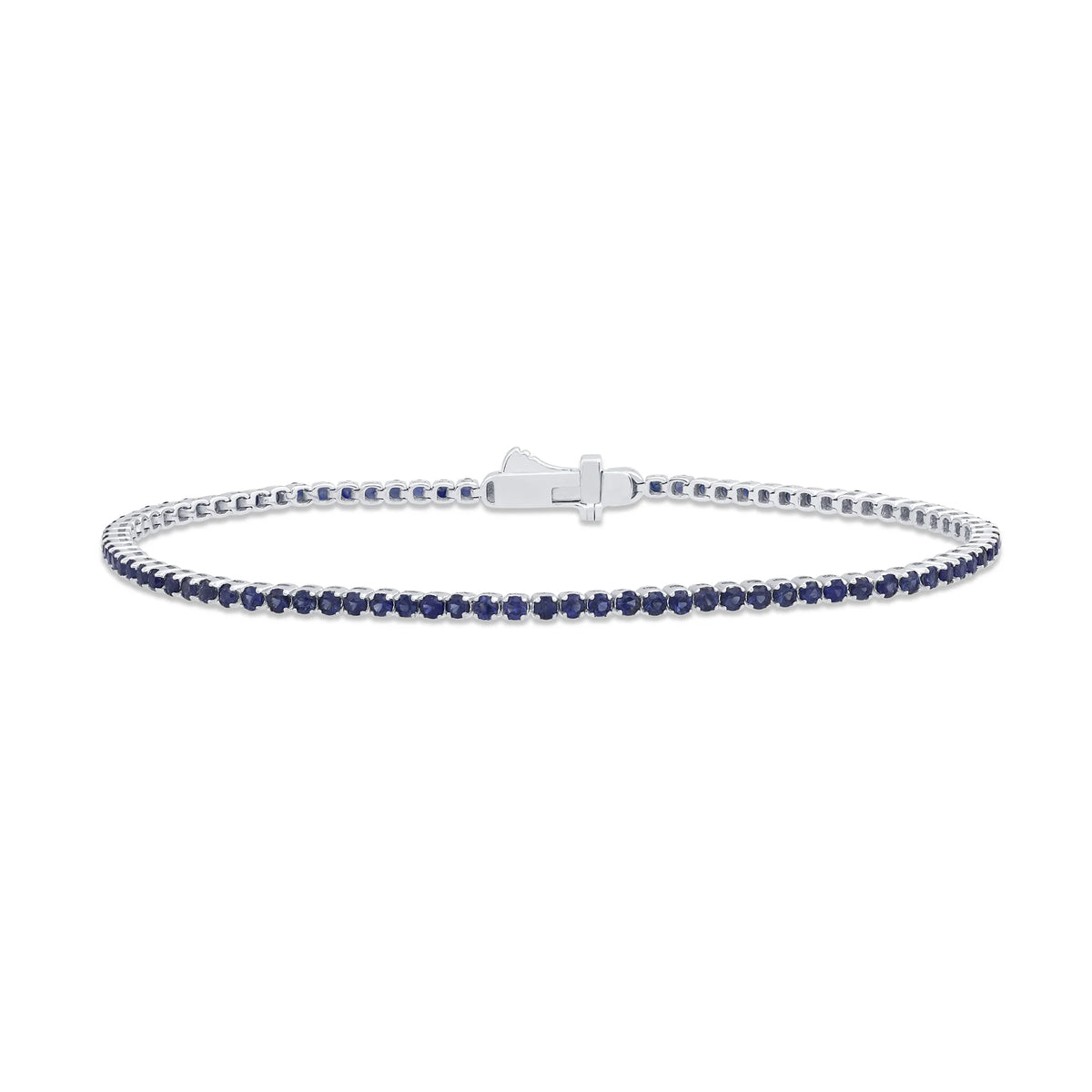 2.41ct G SI 14K White Gold Natural Blue Sapphire Tennis Bracelet 7"