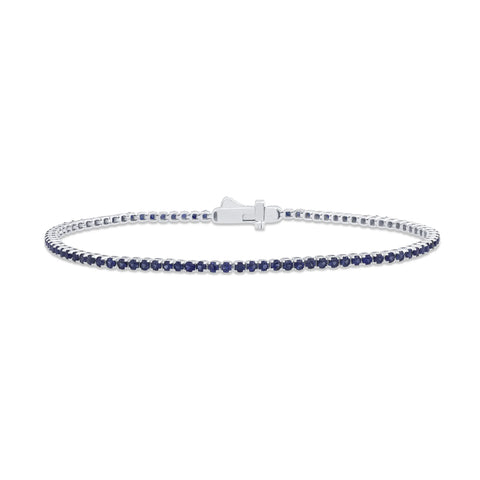 2.41ct G SI 14K White Gold Natural Blue Sapphire Tennis Bracelet 7"