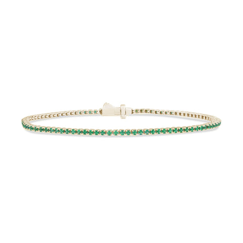 1.10ct 14K Yellow Gold Natural Emerald Tennis Bracelet 7"