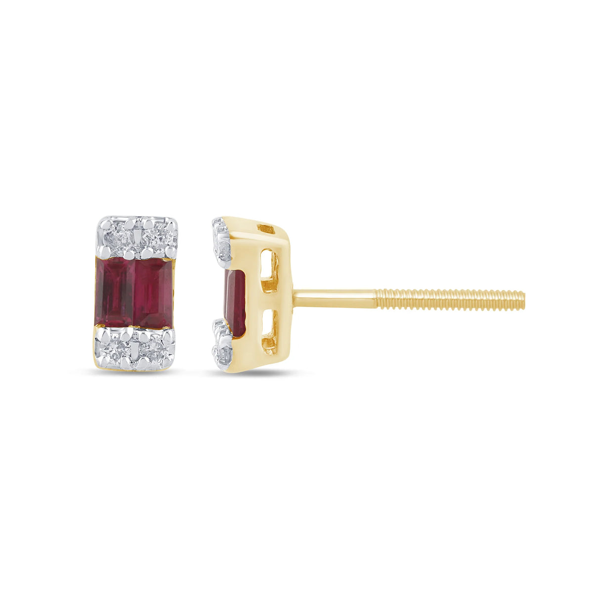 .19ct G SI 14K Yellow Gold Diamond & Ruby Gemstones Earrings