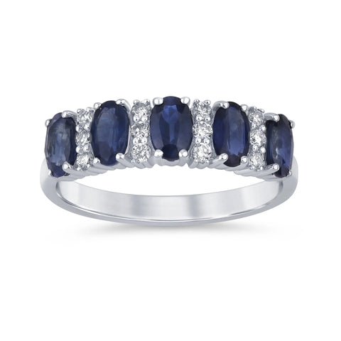 1.73ct G SI 14K White Gold Diamond & Blue Sapphire Gemstones Ring Size 6.5