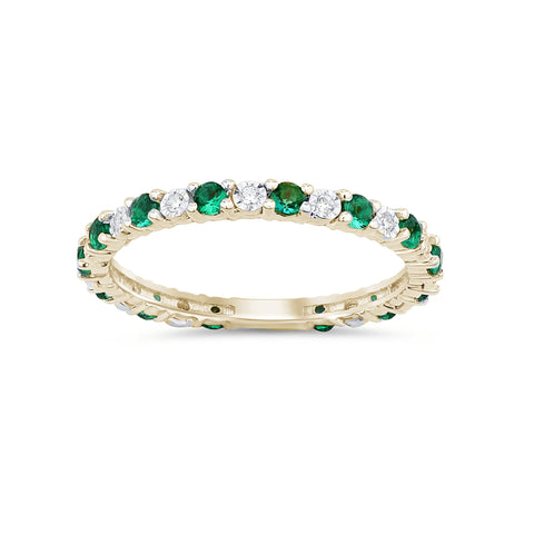 .53ct G SI 14K Yellow Gold Diamond &Emerald Gemstones Band Ring Size 6.5