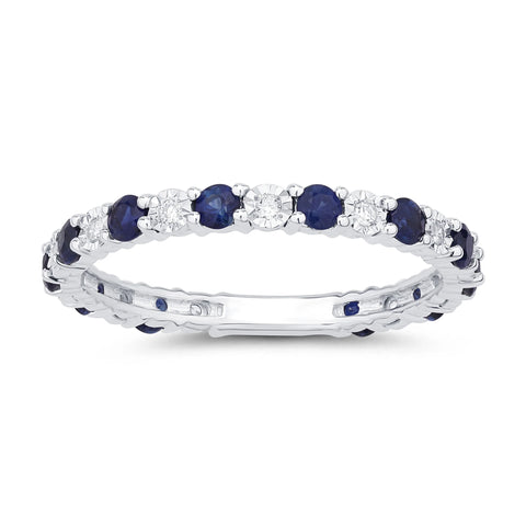 .50ct G SI 14K White Gold Diamond & Blue Sapphire Gemstones Band Ring Size 6.5