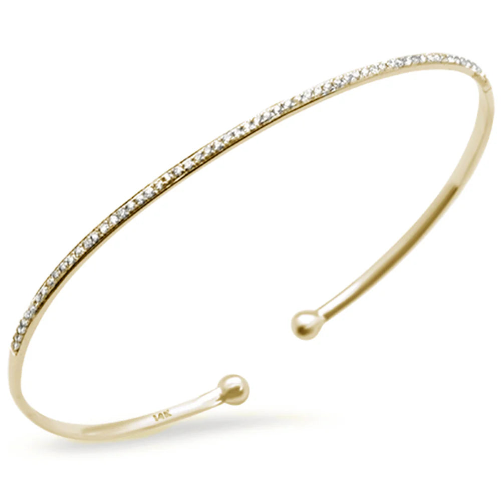 .22ct 14K Yellow Gold Diamond Open Bangle Bracelet 7"