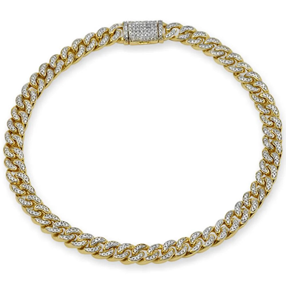 4MM 0.62ct 14K Yellow Gold Diamond Round Cuban Bracelet 6.5"