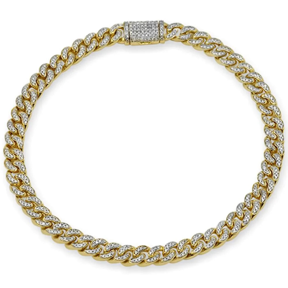 4MM .89ct 14K Yellow Gold Diamond Round Cuban Bracelet 8"