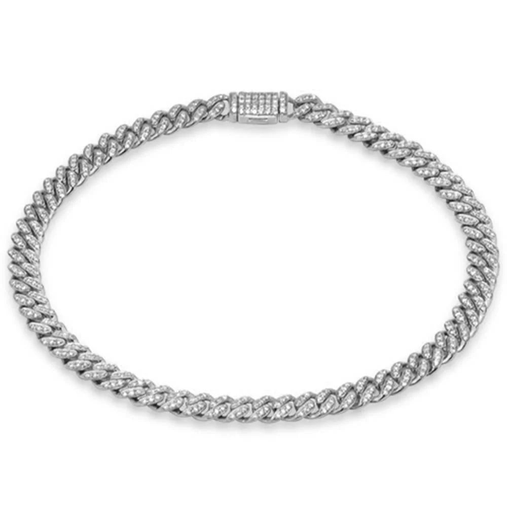 5mm .69ct G SI 14K White Gold Diamond Round Cuban Bracelet 7"