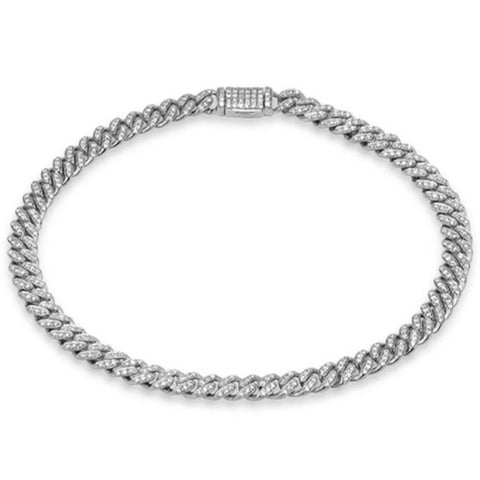 5mm .69ct G SI 14K White Gold Diamond Round Cuban Bracelet 7"