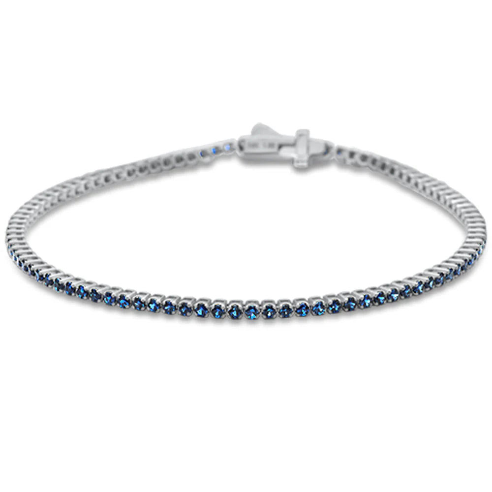 3.56ct G SI 14K White Gold Natural Blue Sapphire Tennis Bracelet 7"