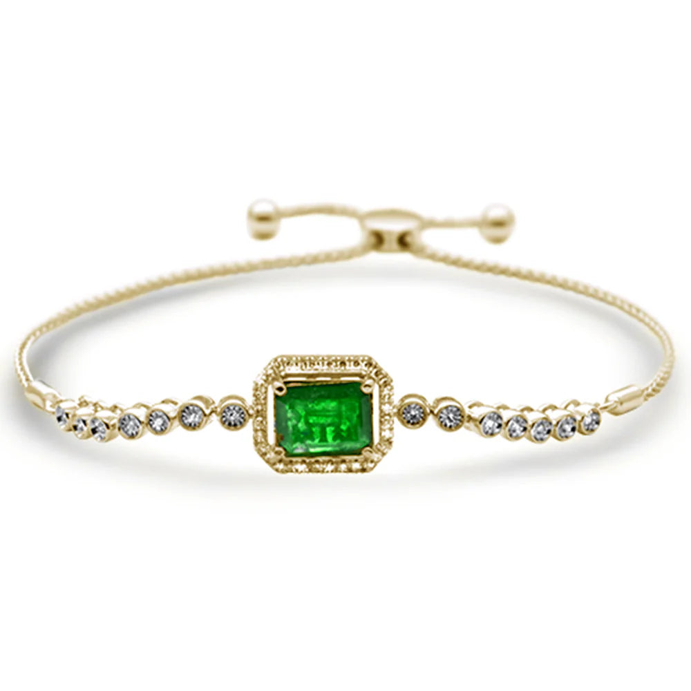 2.07ct G SI 14K Yellow Gold Diamond & Emerald Adjustable Gemstone Bola Bracelet