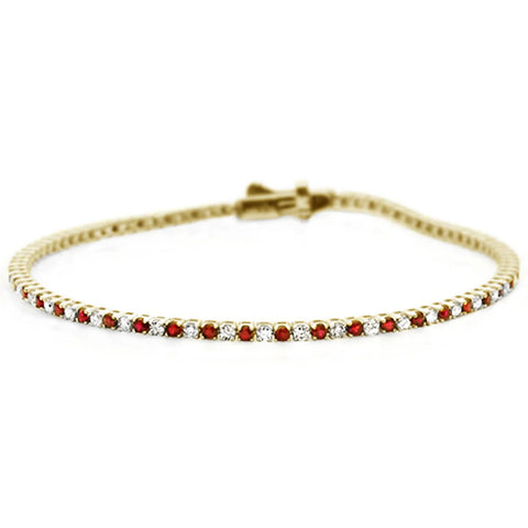 2.02ct G SI 14K Yellow Gold Ruby Gemstone & Diamond Tennis Bracelet 7" Long