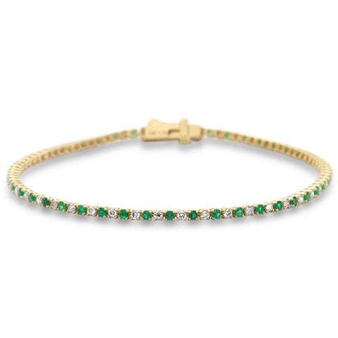 1.96ct G SI 14K Yellow Gold Emerald Gemstone & Diamond Tennis Bracelet 7" Long