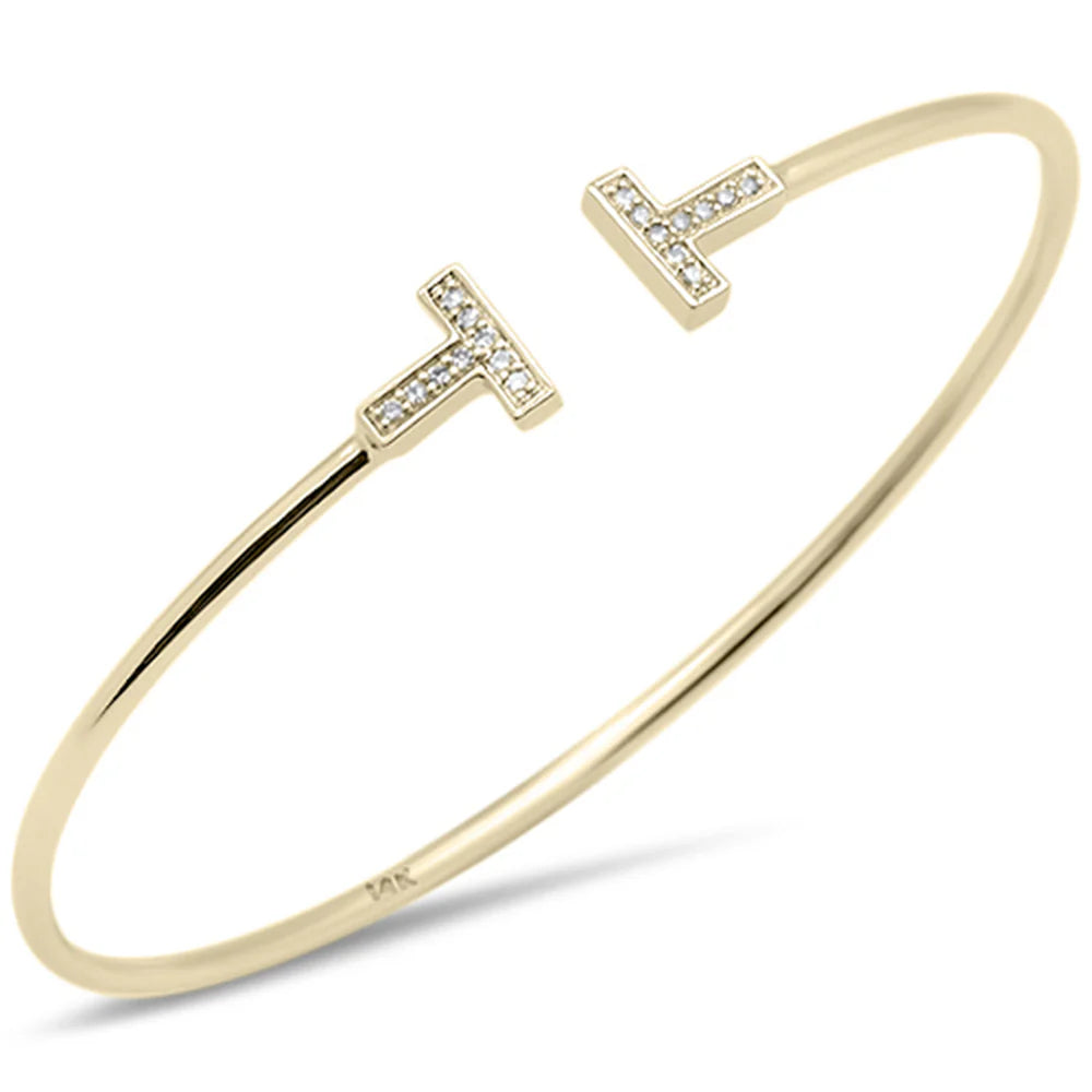 .09ct G SI 14K Yellow Gold Diamond Open T Bangle Bracelet