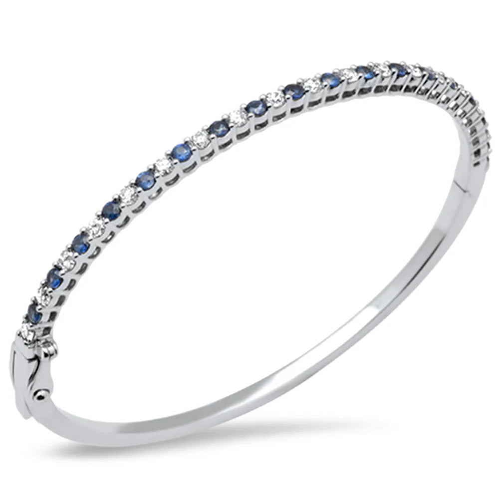 2.25ct G SI 14K White Gold Diamond & Blue Sapphire Gemstone Bangle Bracelet