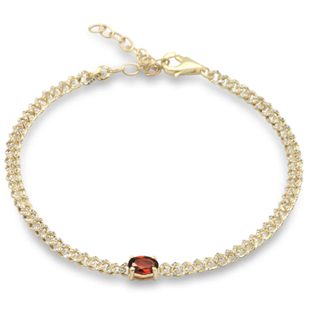 1.08ct G SI 14K Three Tone Gold Diamond & Garnet Gemstone Chain Bracelet 6+1.5" Long