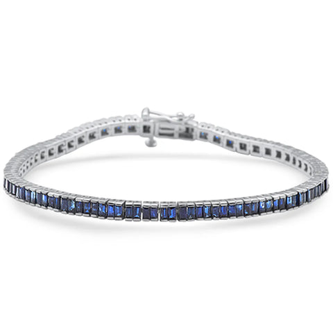 3.60ct G SI 14K White Gold Blue Sapphire Tennis Bracelet 7" Long