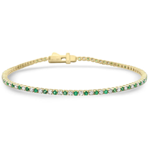 1.94ct G SI 14K Yellow Gold Diamond & Emerald Tennis Bracelet 7" Long