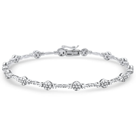 1.24ct G SI 14K White Gold Diamond Round Shape Link Bracelet 7.5" Long