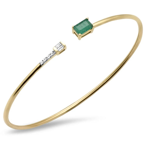 .69ct G SI 14K Yellow Gold Diamond & Emerald Gemstones Open Bangle Bracelet