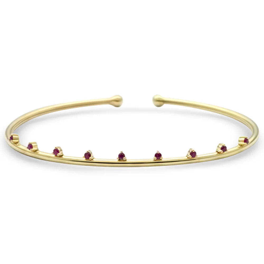 .18ct G SI 14K Yellow Gold Ruby Gemstones Open Bangle Bracelet 56mm