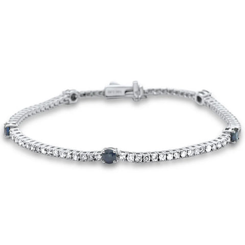 2.69ct G SI 14K White Gold Diamond & Blue Sapphire Gemstones Tennis Bracelet 7" Long