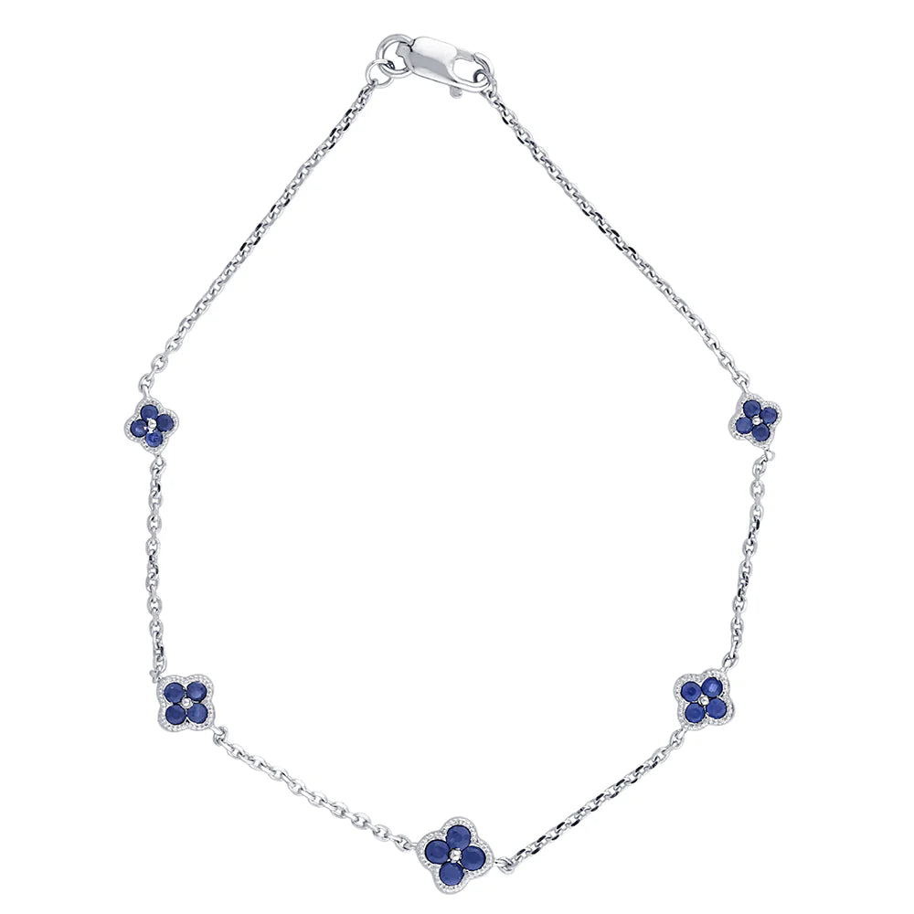 .55ct G SI 14K White Gold Blue Sapphire Gemstones Chain Bracelet