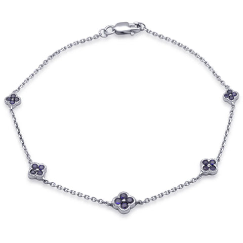 .55ct G SI 14K White Gold Blue Sapphire Gemstones Chain Bracelet