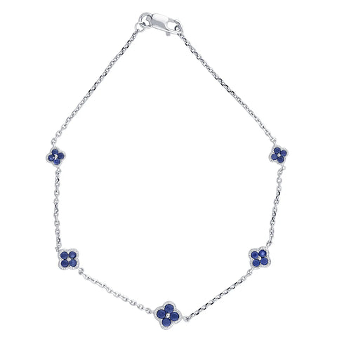 .55ct G SI 14K White Gold Blue Sapphire Gemstones Chain Bracelet