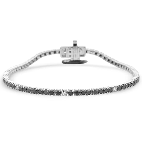 3.18ct G SI 14K White Gold Black & White Diamonds Tennis Bracelet 7" Long