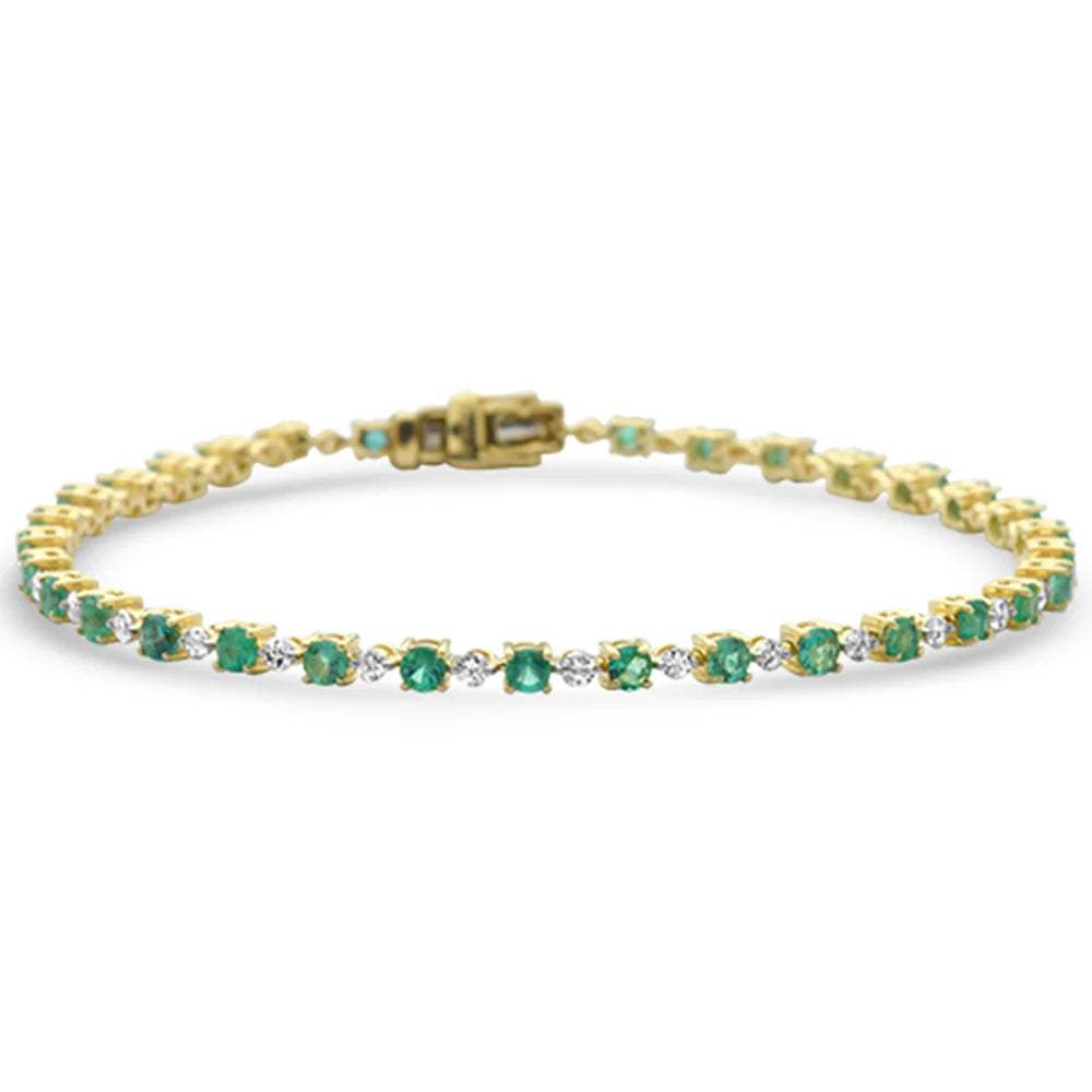 2.72ct G SI 14K Yellow Gold Diamond & Natural Emerald Gemstones Bracelet 7" Long