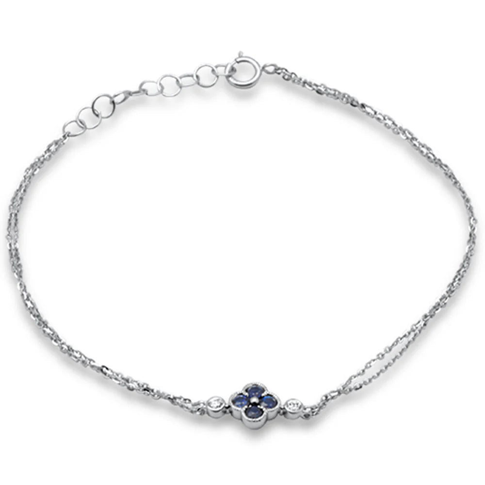 .30ct G SI 14K White Gold Diamond & Blue Sapphire Gemstones Chain Bracelet 7.25" Long