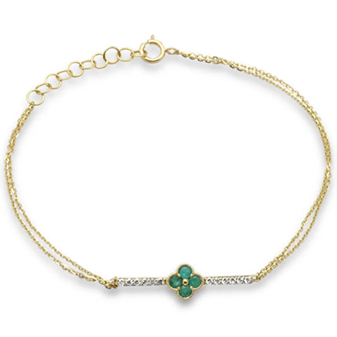 .27ct G SI 14K Yellow Gold Diamond & Emerald Gemstones Chain Bracelet 7.25" Long