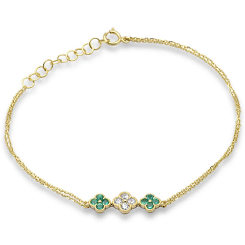 .32ct G SI 14K Yellow Gold Diamond & Emerald Gemstones Chain Bracelet 7.25" Long