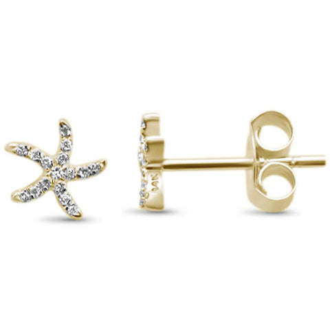 .07ct 14KT Gold Starfish Trendy Diamond Stud Earrings