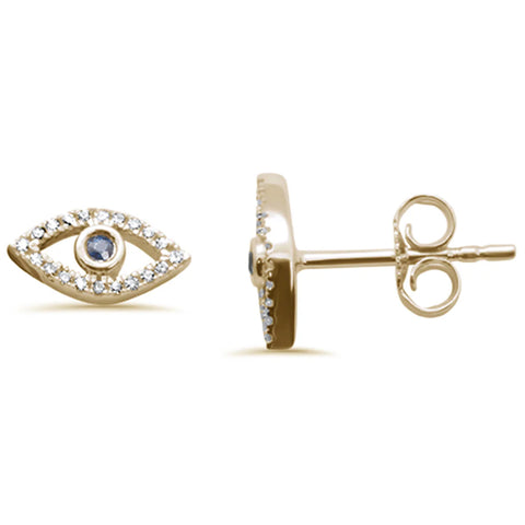 .11ct G SI 14K Yellow Gold Blue Sapphire Gemstone & Diamond Evil Eye Push Back Earrings